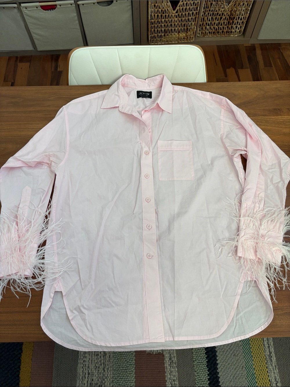 J. Crew Collection Feather-trim cotton poplin button-up shirt with collar Size 4 - Picture 6 of 10